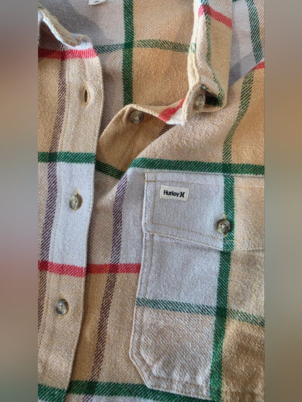 Hurley Yellow Fall Plaid Button-Up Flannel Shirt Shachet w/Green Red Women Sz XL - Picture 4 of 8